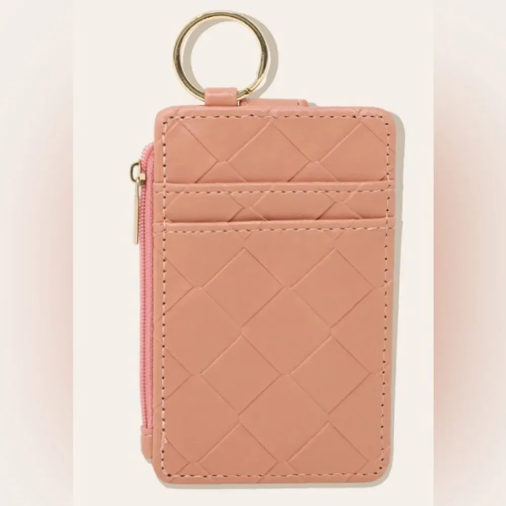 NWT The Darling Effect Woven Keychain Wallet Card Holder - Rose Color